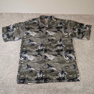 High Sierra Mens XL Aloha Hawaii Palm Tree Hawaiian Shirt Linen Rayon